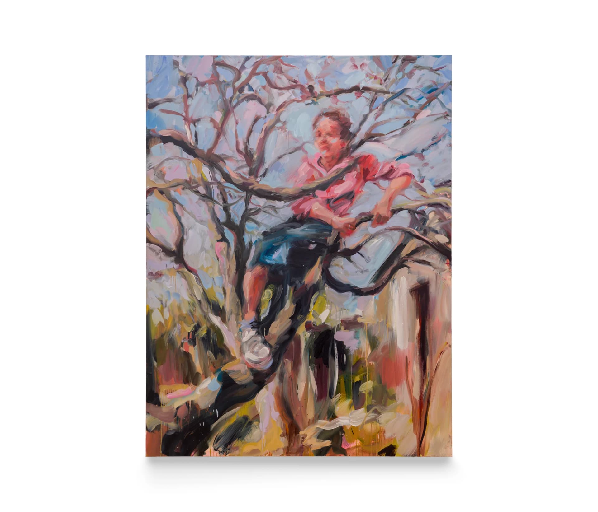 Painting of a woman sitting in a tree by Laura Lancaster