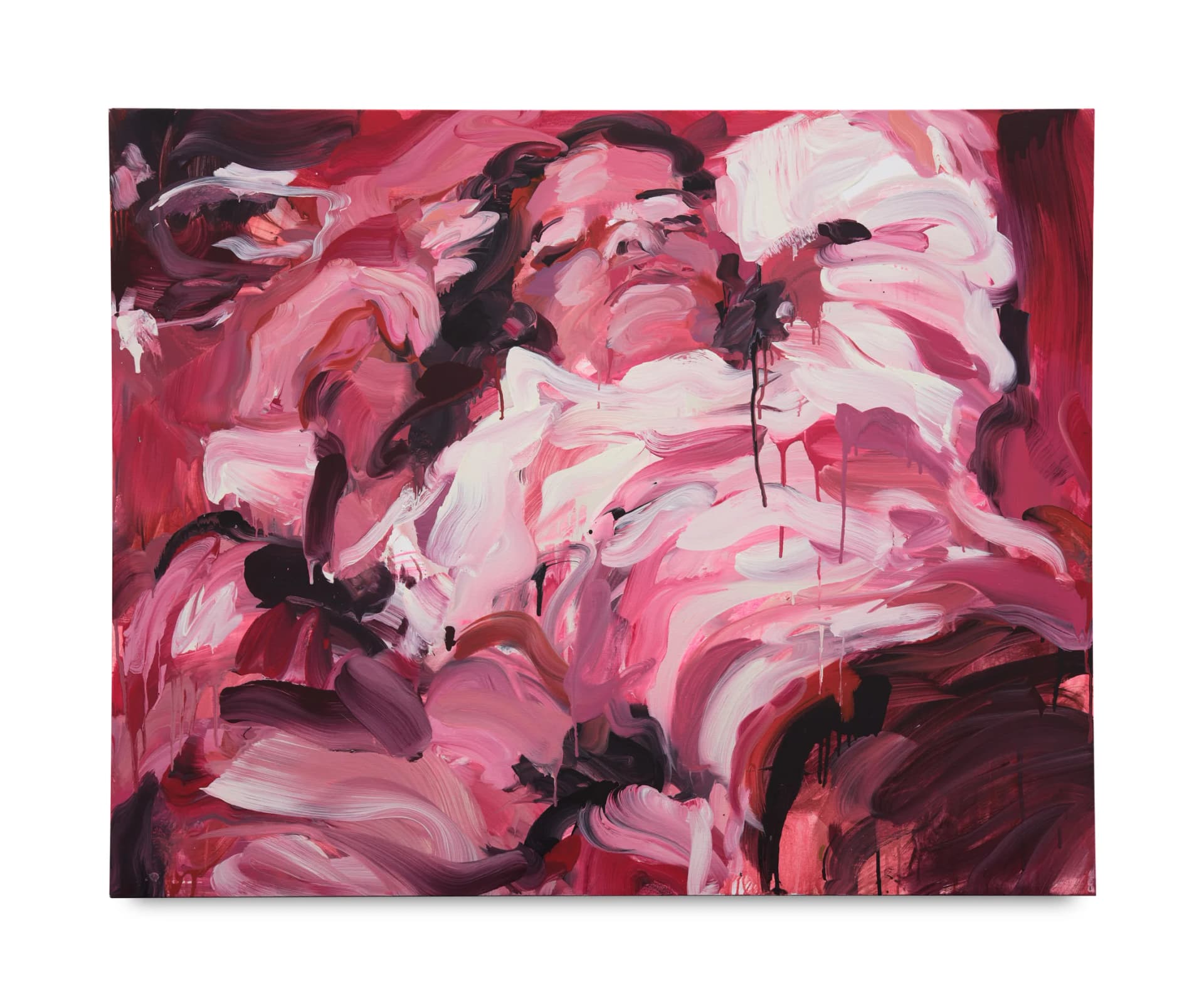 a pink painting by Laura Lancaster of a figure reclining
